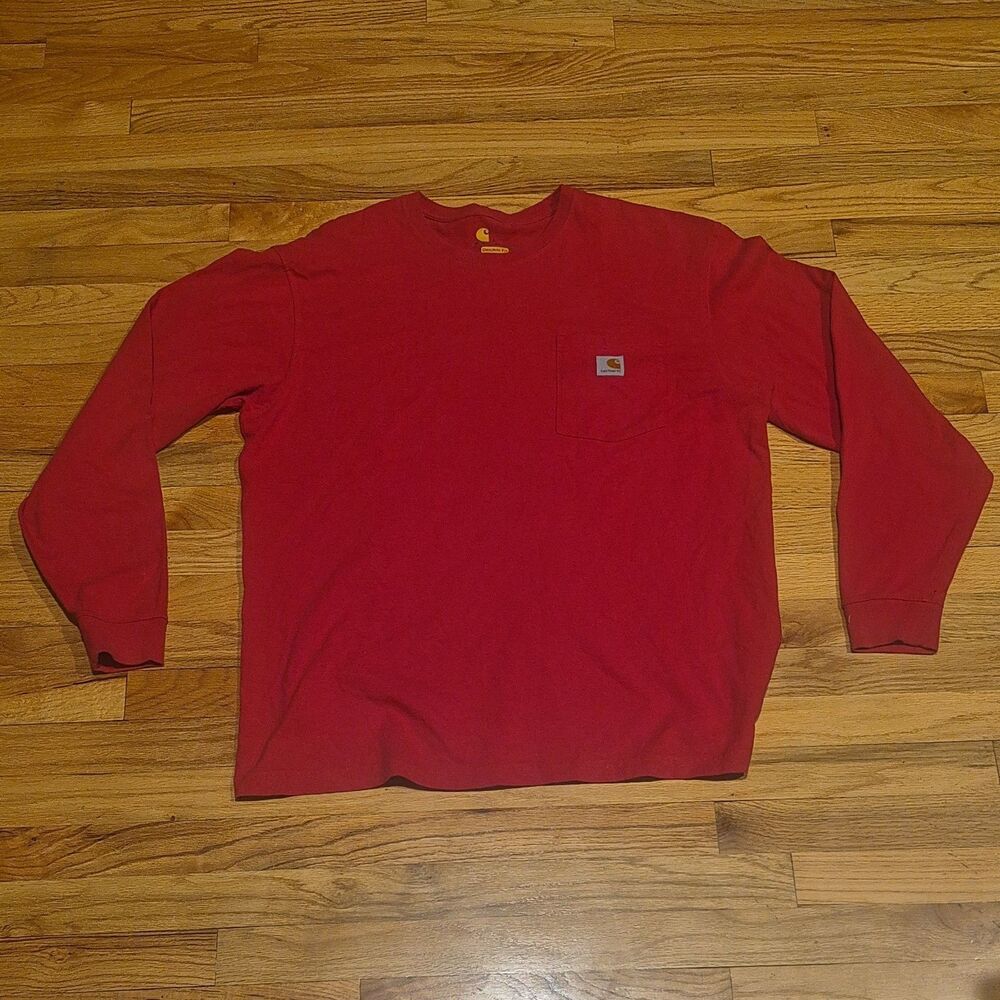 Carhartt Mens Large Original Fit Long Sleeve Pocket T-Shirt Red